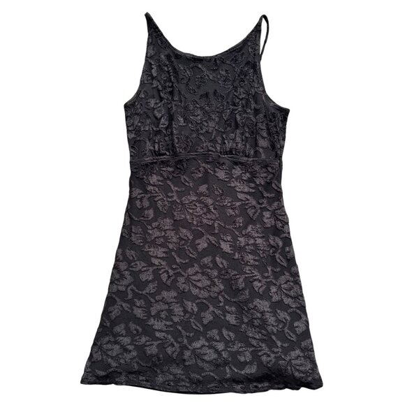Black Floral Velvet Patterned Sleeveless Mini Dress Womens Size S - Picture 1 of 8